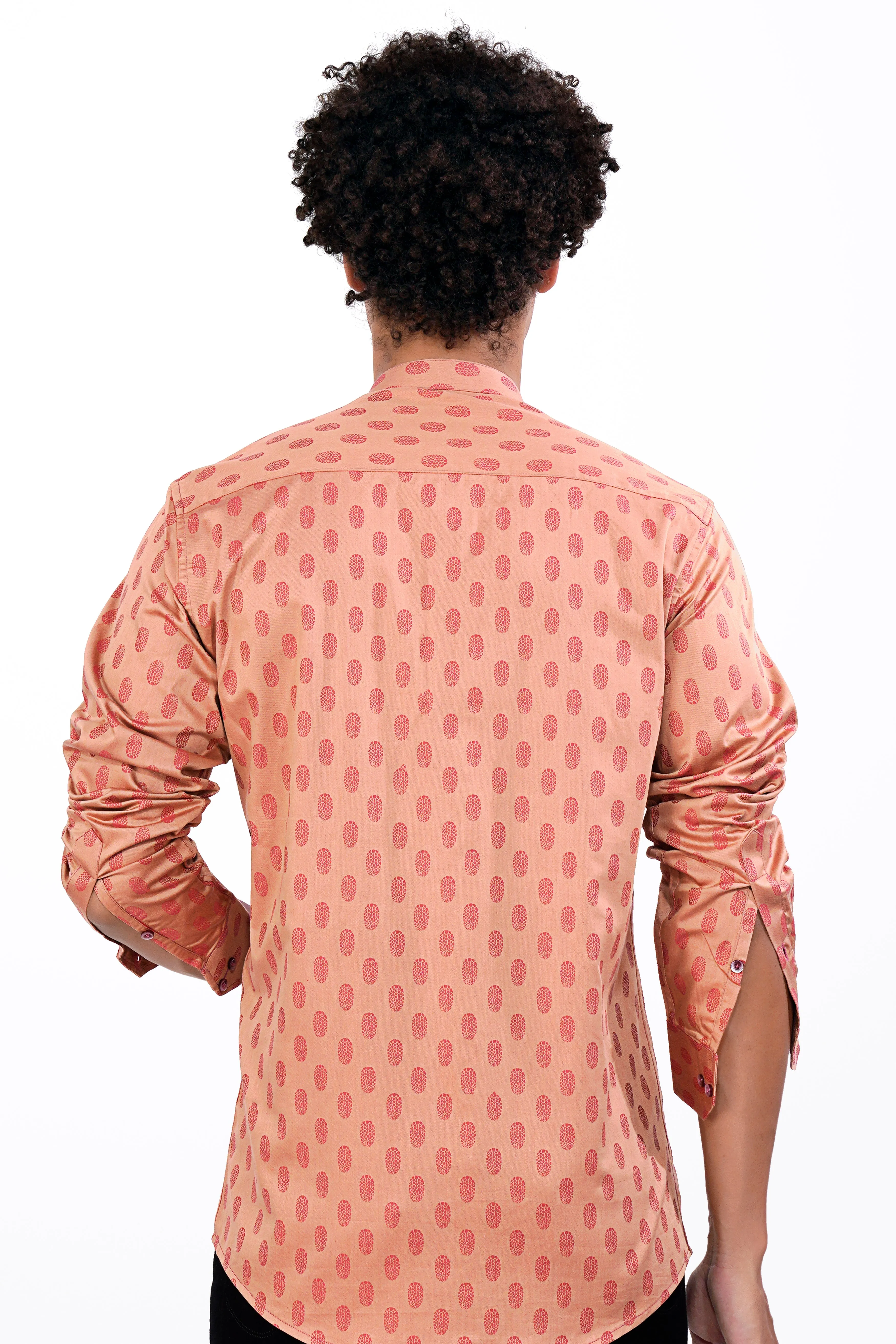 Airbnb Orange Oval Jacquard Textured Premium Giza Cotton Shirt