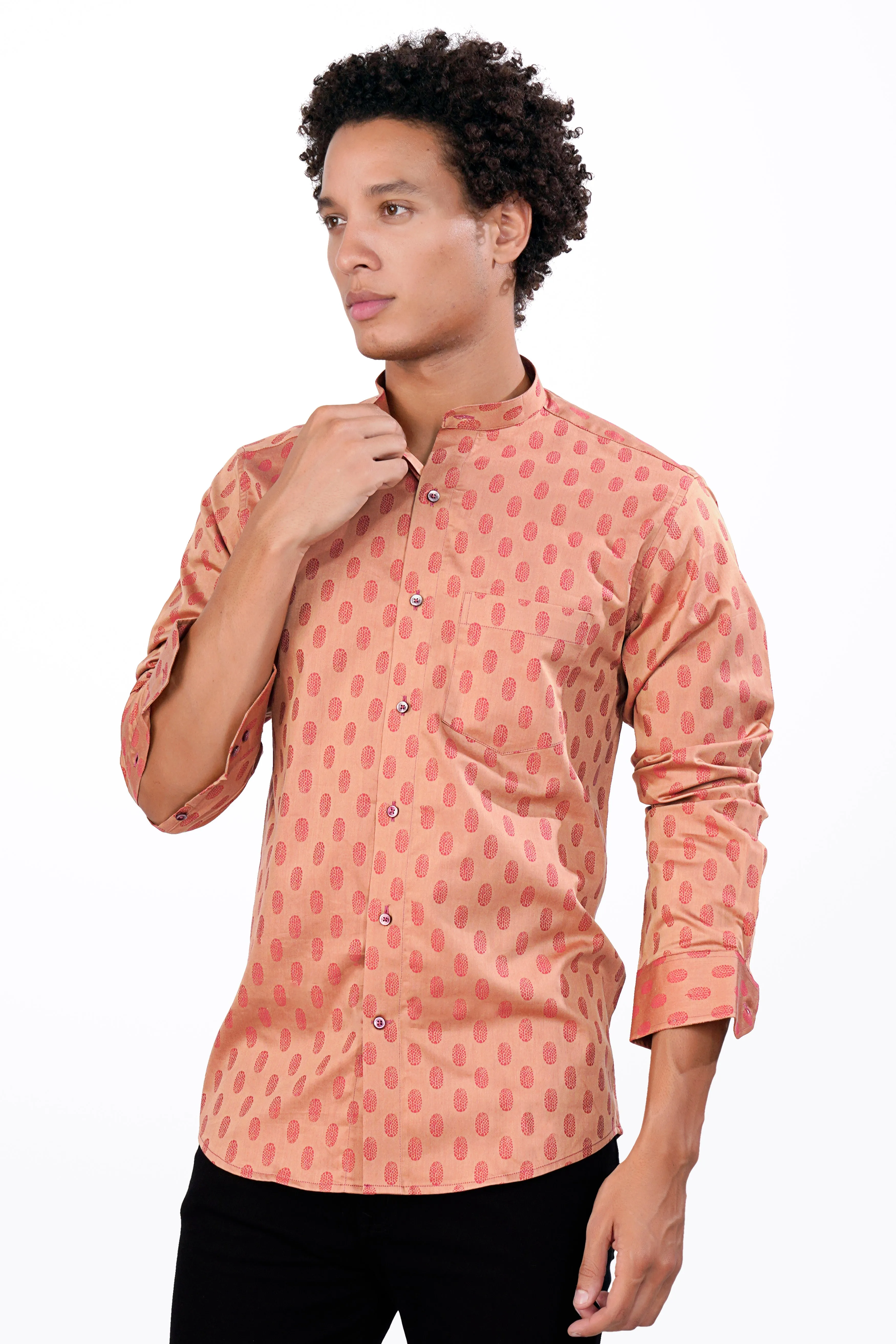 Airbnb Orange Oval Jacquard Textured Premium Giza Cotton Shirt