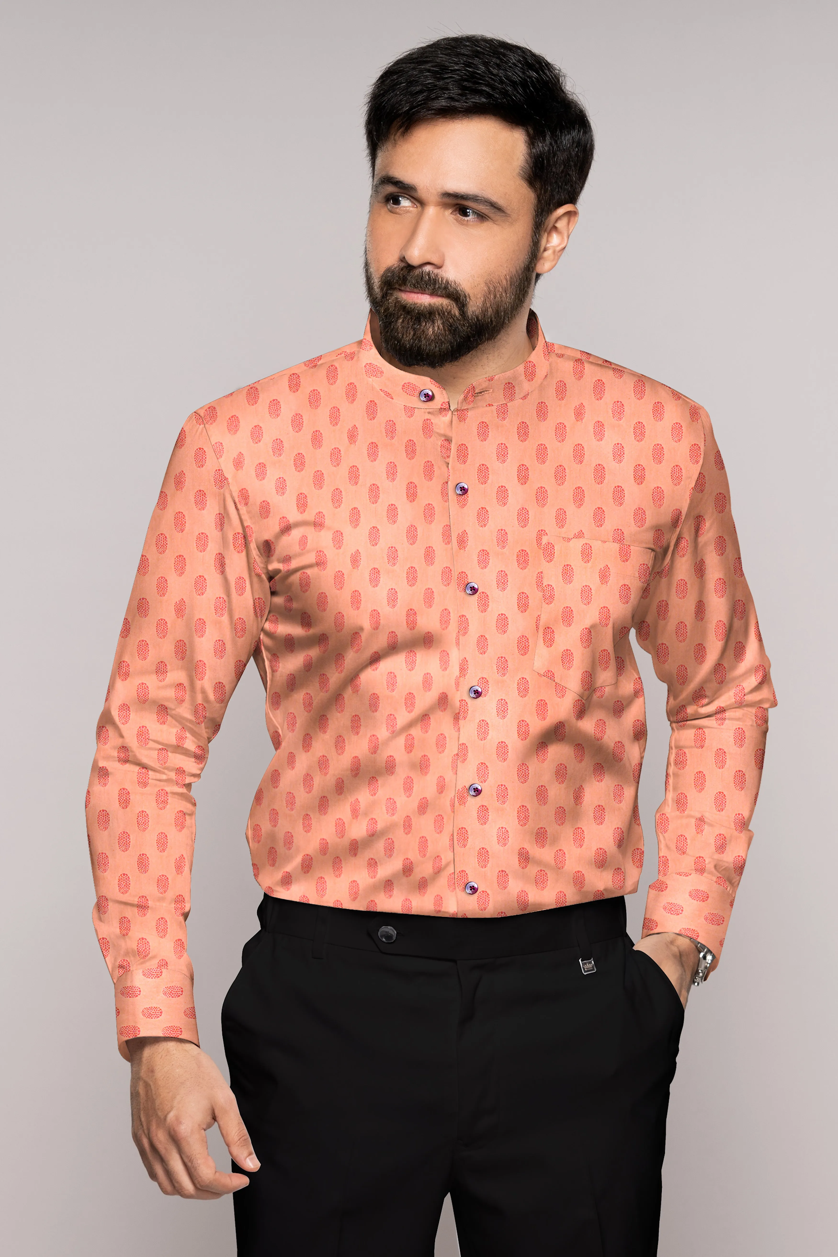 Airbnb Orange Oval Jacquard Textured Premium Giza Cotton Shirt