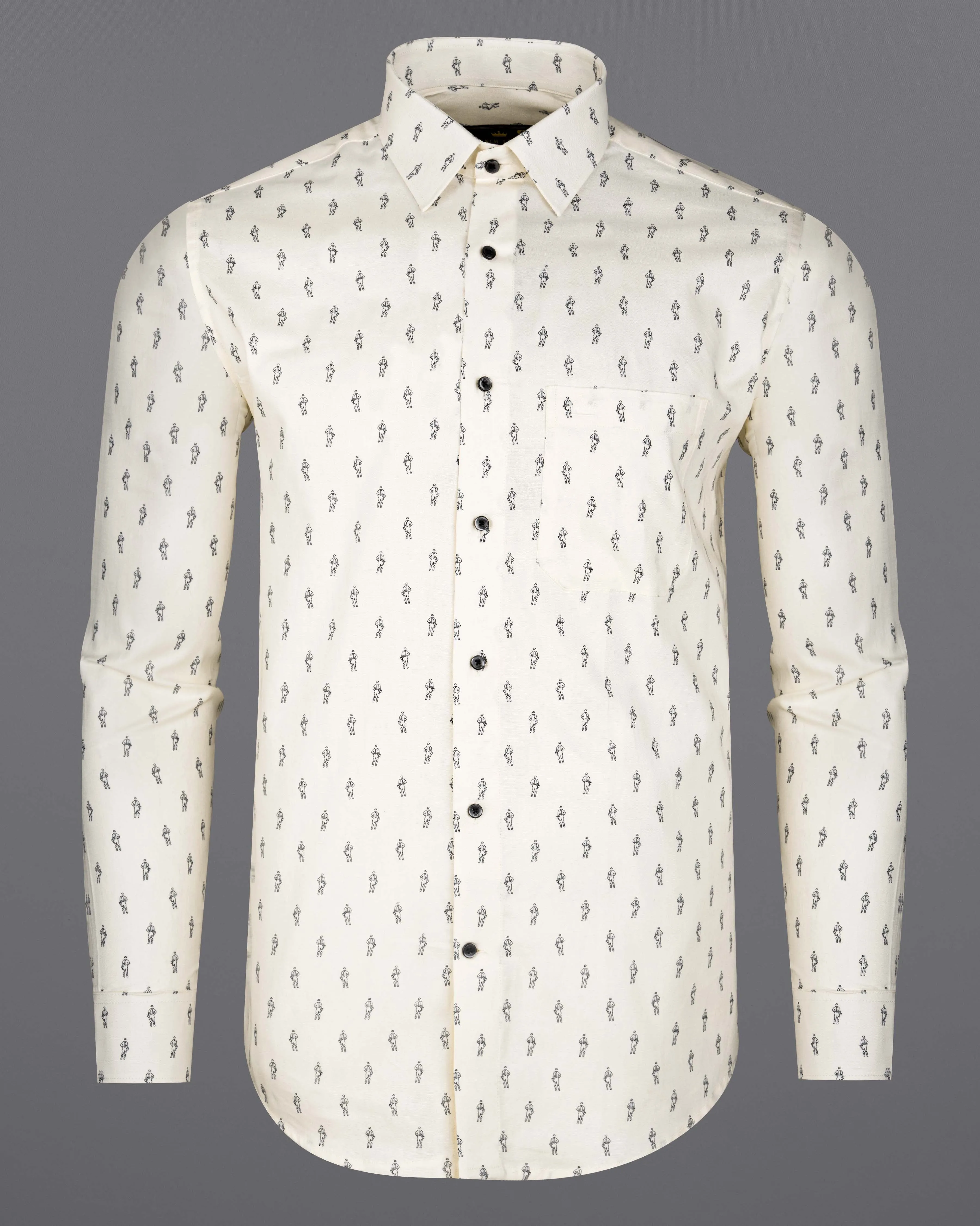 Antique Cream Printed Royal Oxford Shirt