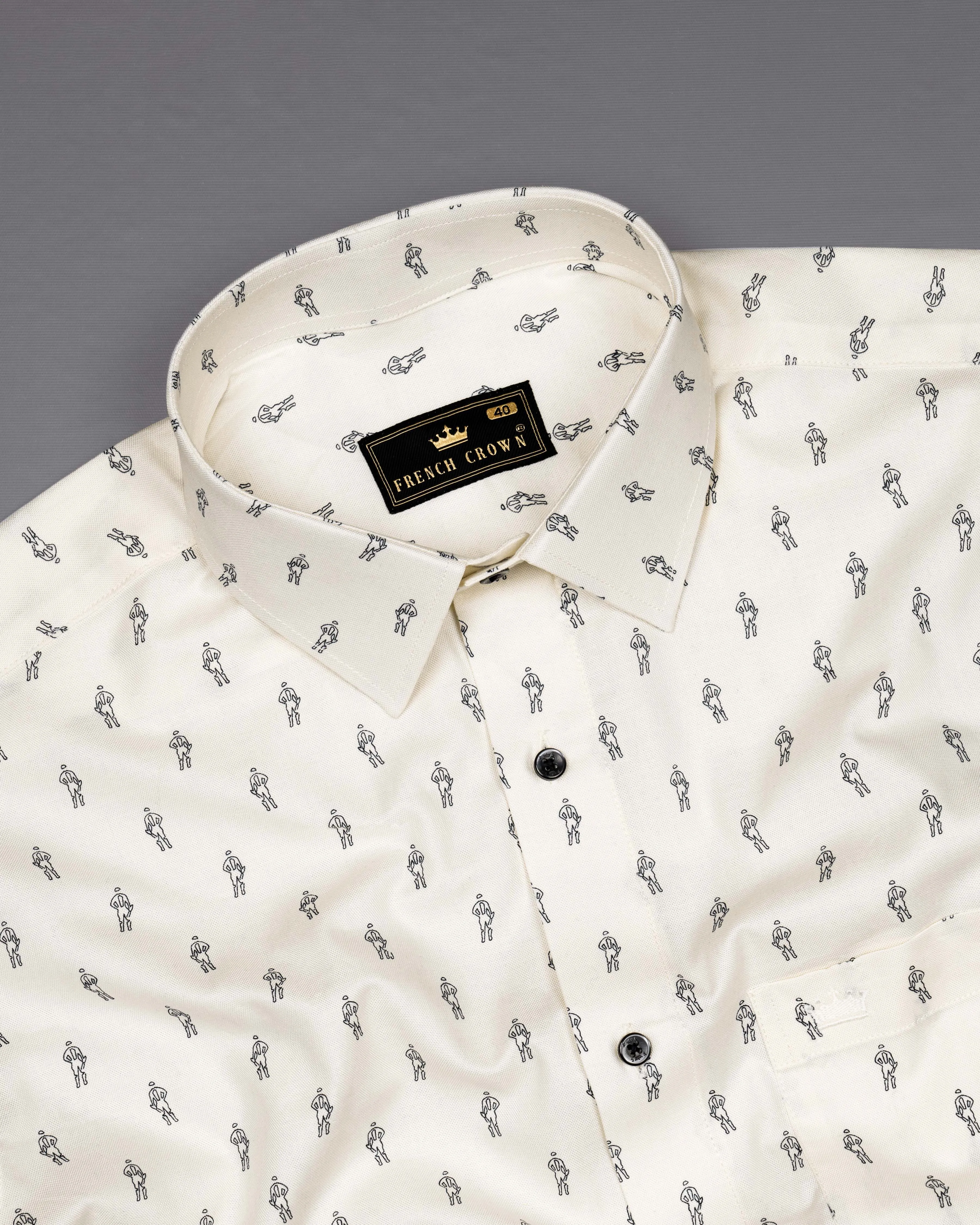 Antique Cream Printed Royal Oxford Shirt