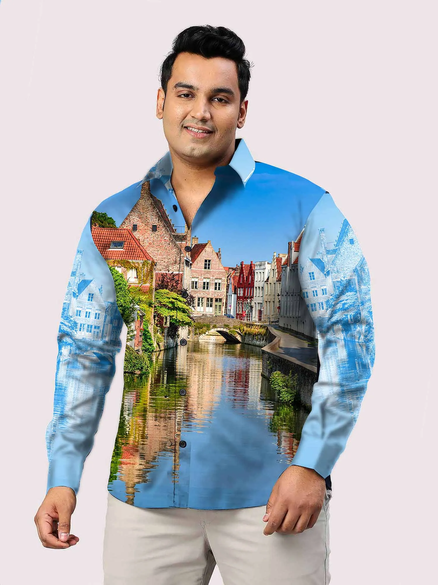 Architectural Design Printed Party Wear Shirts Men's Plus Size