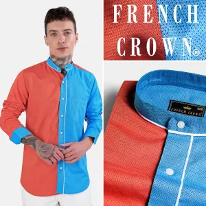 Azul Blue and Bittersweet Orange Dobby Textured Premium Giza Cotton Designer Shirt