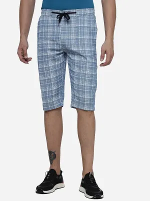 Blue Checked Slim Fit Capri | JadeBlue