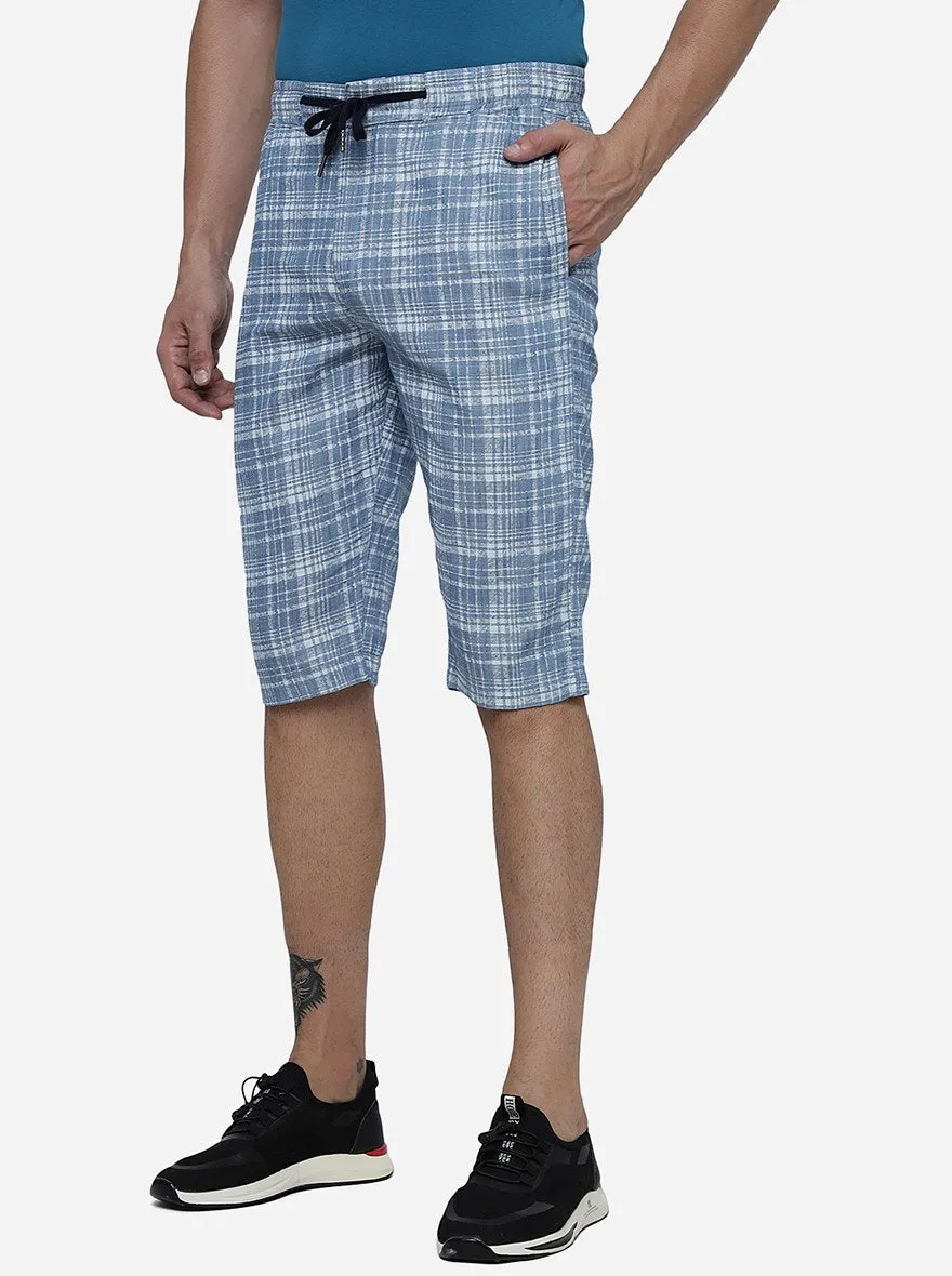 Blue Checked Slim Fit Capri | JadeBlue