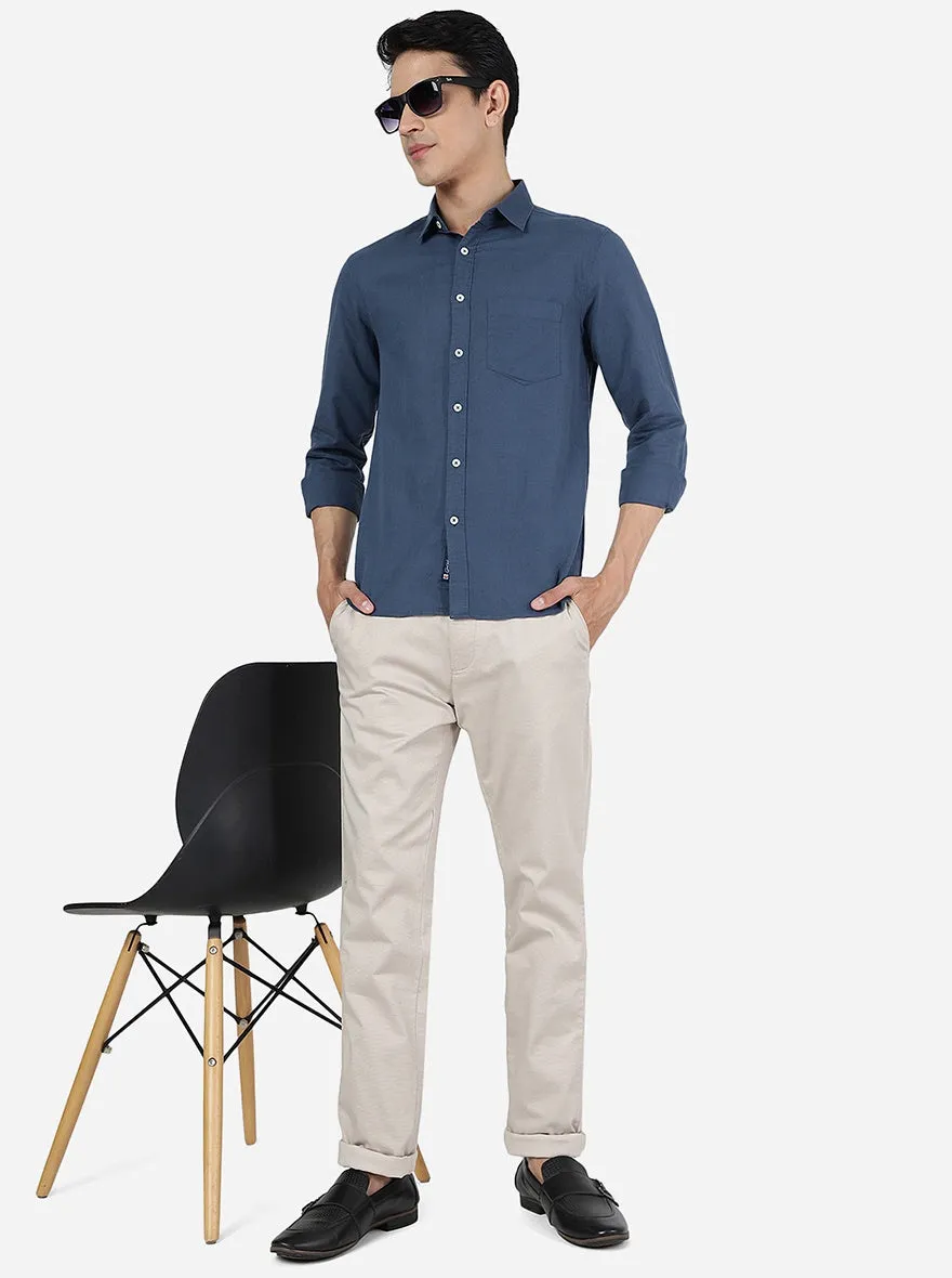 Blue Solid Slim Fit Casual Shirt | Greenfibre