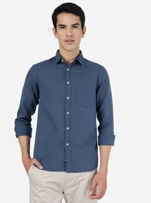 Blue Solid Slim Fit Casual Shirt | Greenfibre