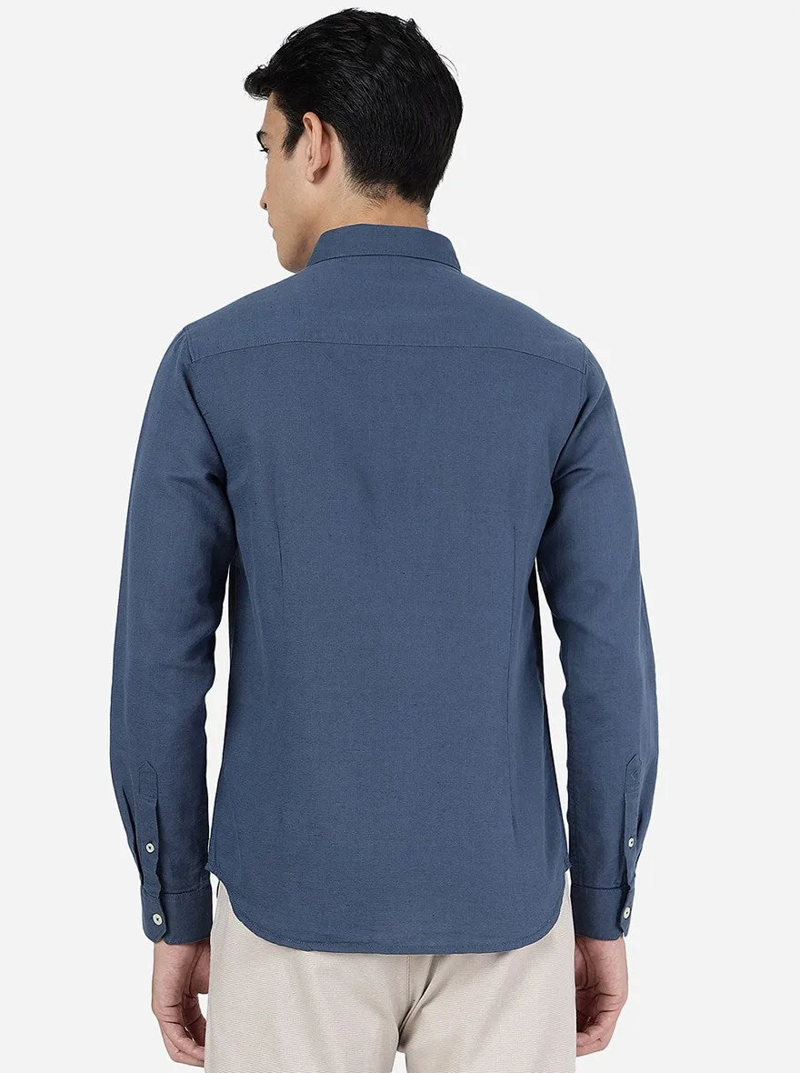 Blue Solid Slim Fit Casual Shirt | Greenfibre