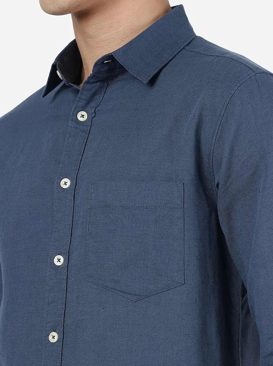 Blue Solid Slim Fit Casual Shirt | Greenfibre