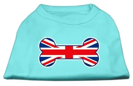 Bone Shaped United Kingdom (Union Jack) Flag Screen Print Shirts Aqua L (14)