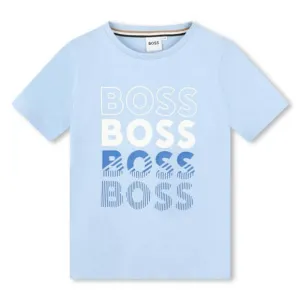 Boys Pale Blue Faded Logo Cotton T-shirt