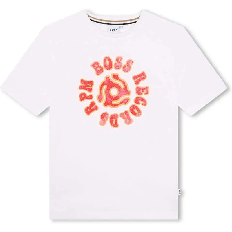 Boys White Short Sleeve Records Print T-Shirt