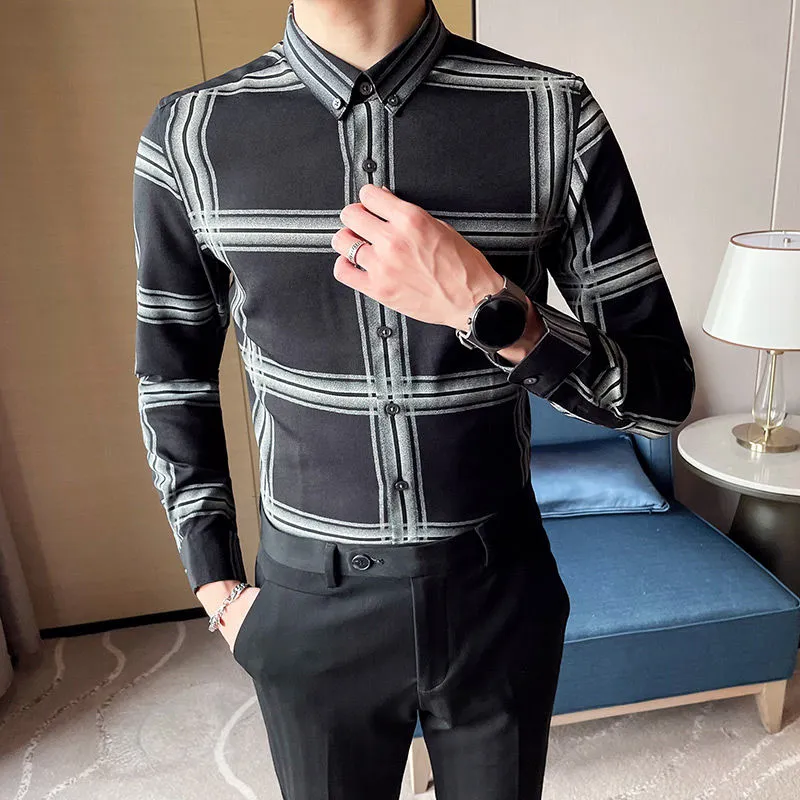 British Style Plaid Pattern Long Sleeve Shirt