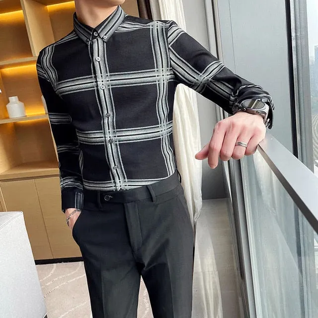 British Style Plaid Pattern Long Sleeve Shirt