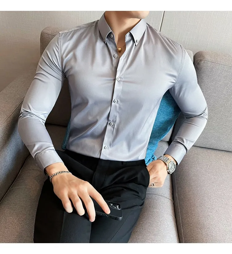 British Style Solid Long Sleeve Slim Shirt