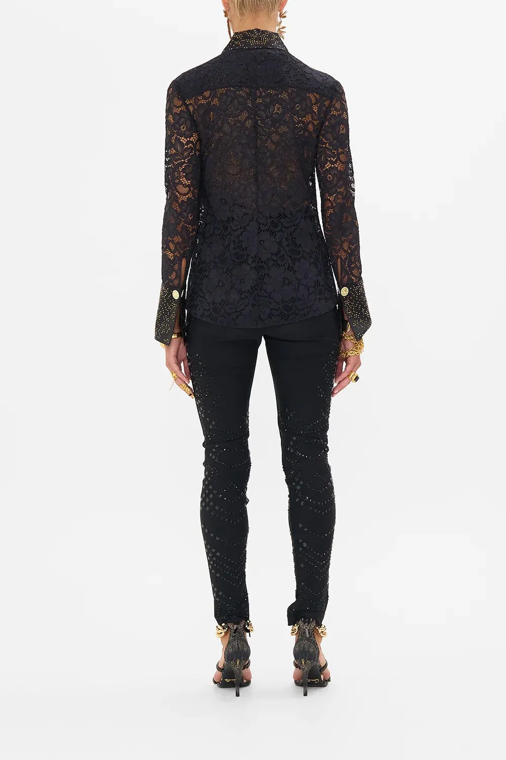 CAMILLA NOUVEAU NOIR STRETCH LACE FITTED SHIRT