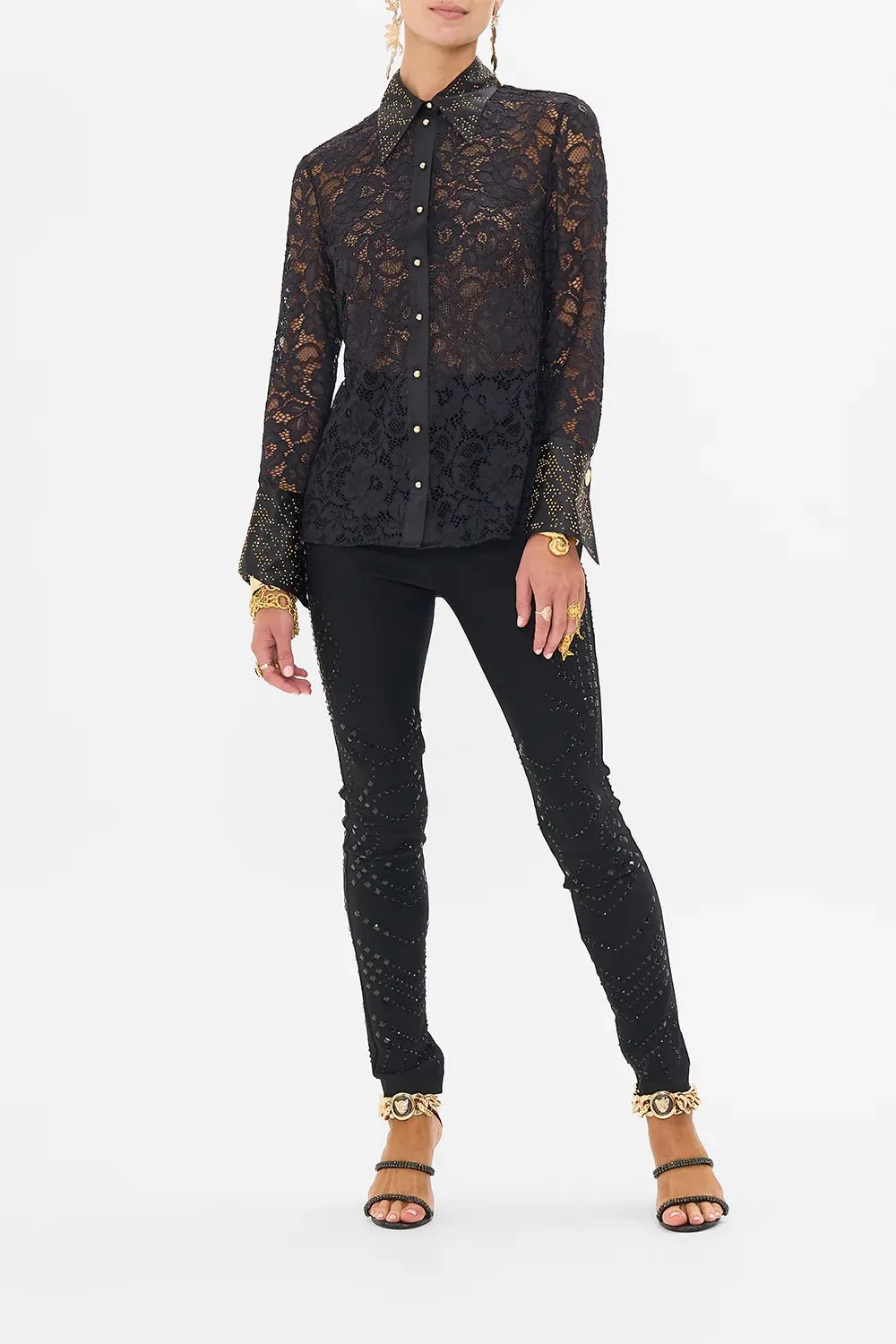 CAMILLA NOUVEAU NOIR STRETCH LACE FITTED SHIRT