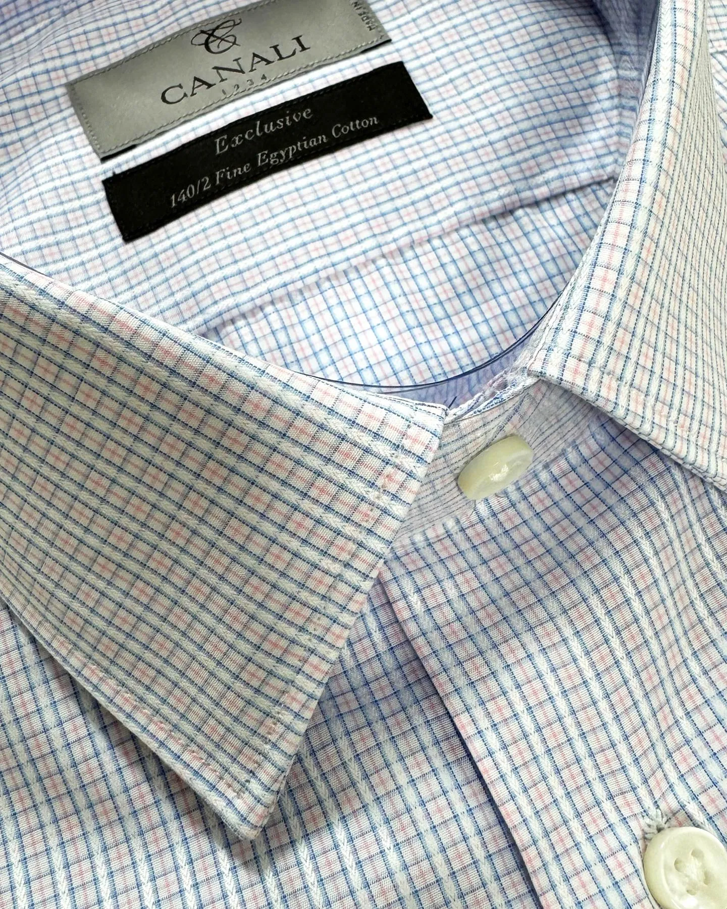 Canali Dress Shirt White Pink Blue Check - Exclusive Collection 40 - 15 3/4