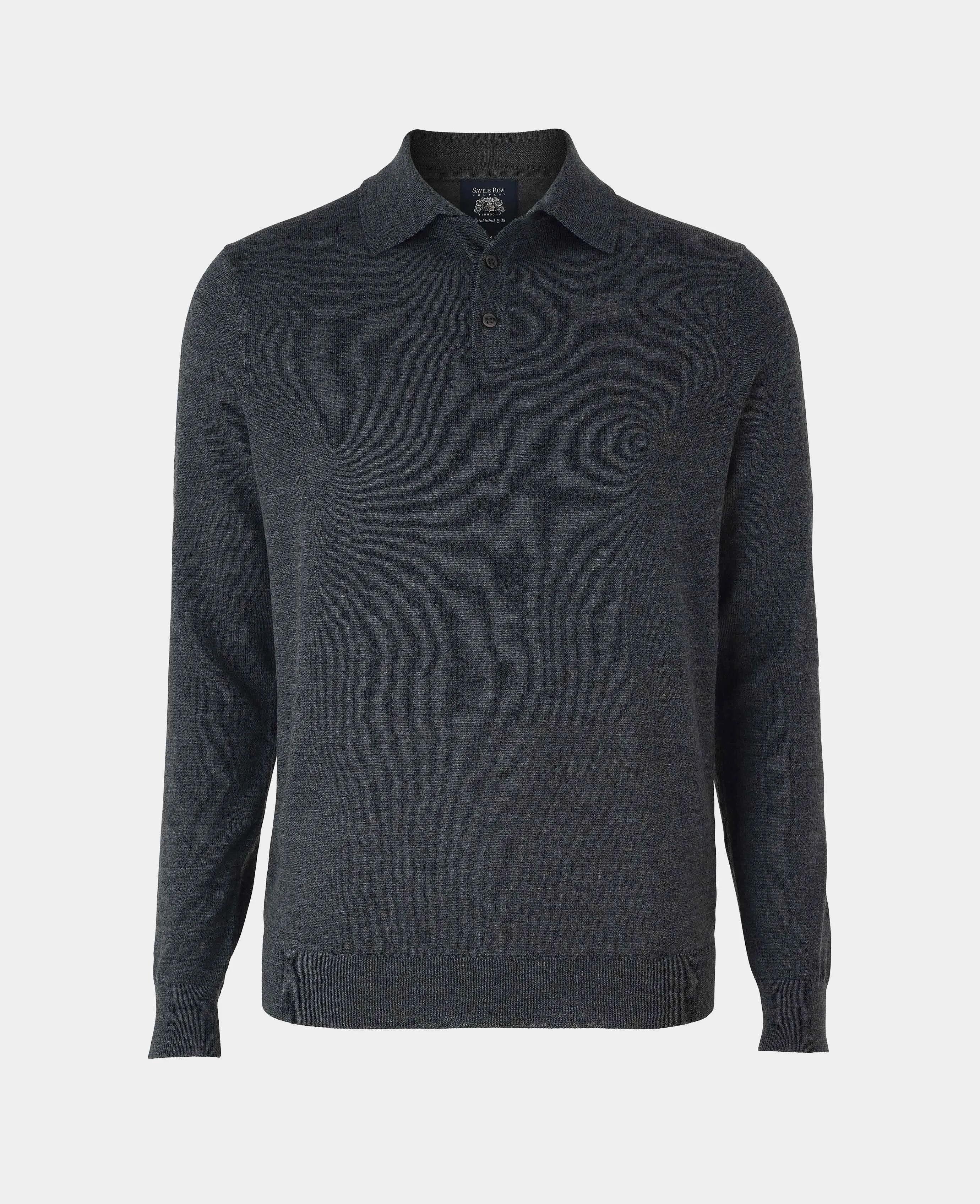 Charcoal Merino Wool Knitted Polo Shirt