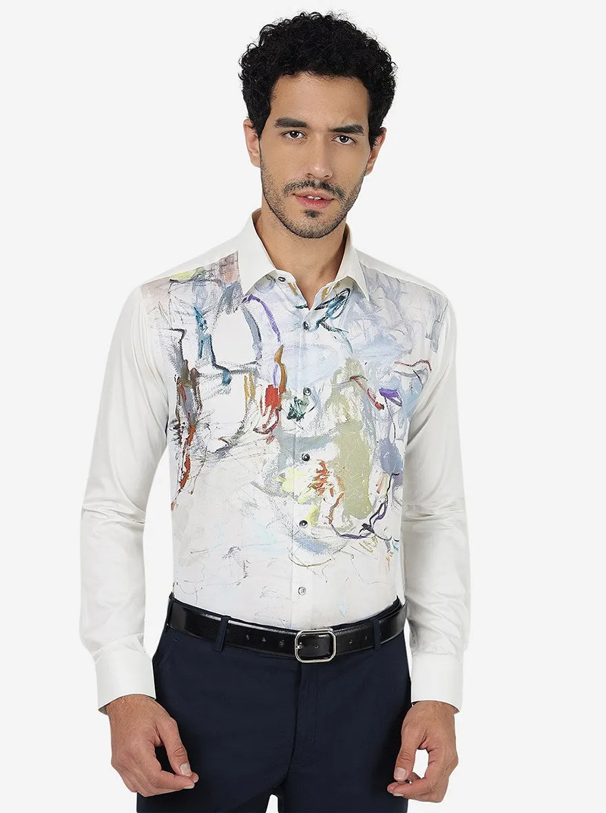 Cream Solid Slim Fit Party Wear Shirt | JB Studio