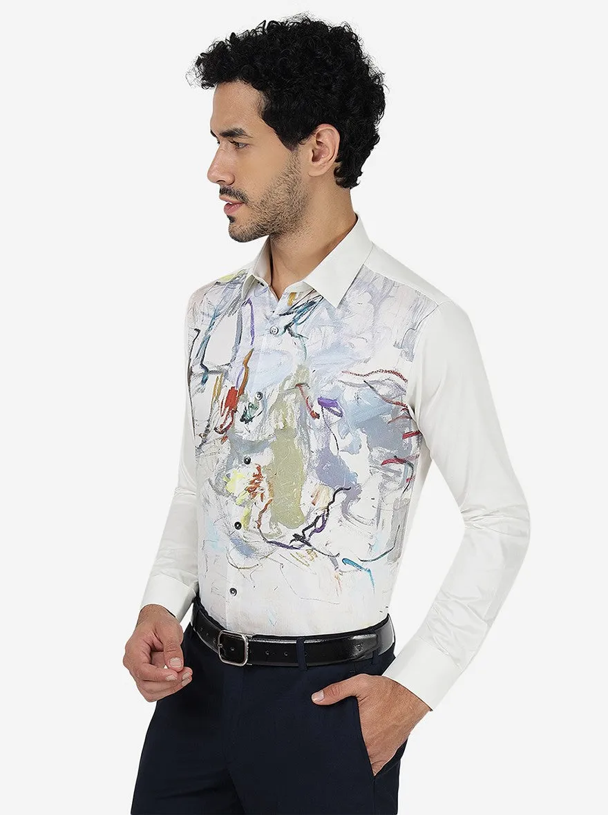 Cream Solid Slim Fit Party Wear Shirt | JB Studio