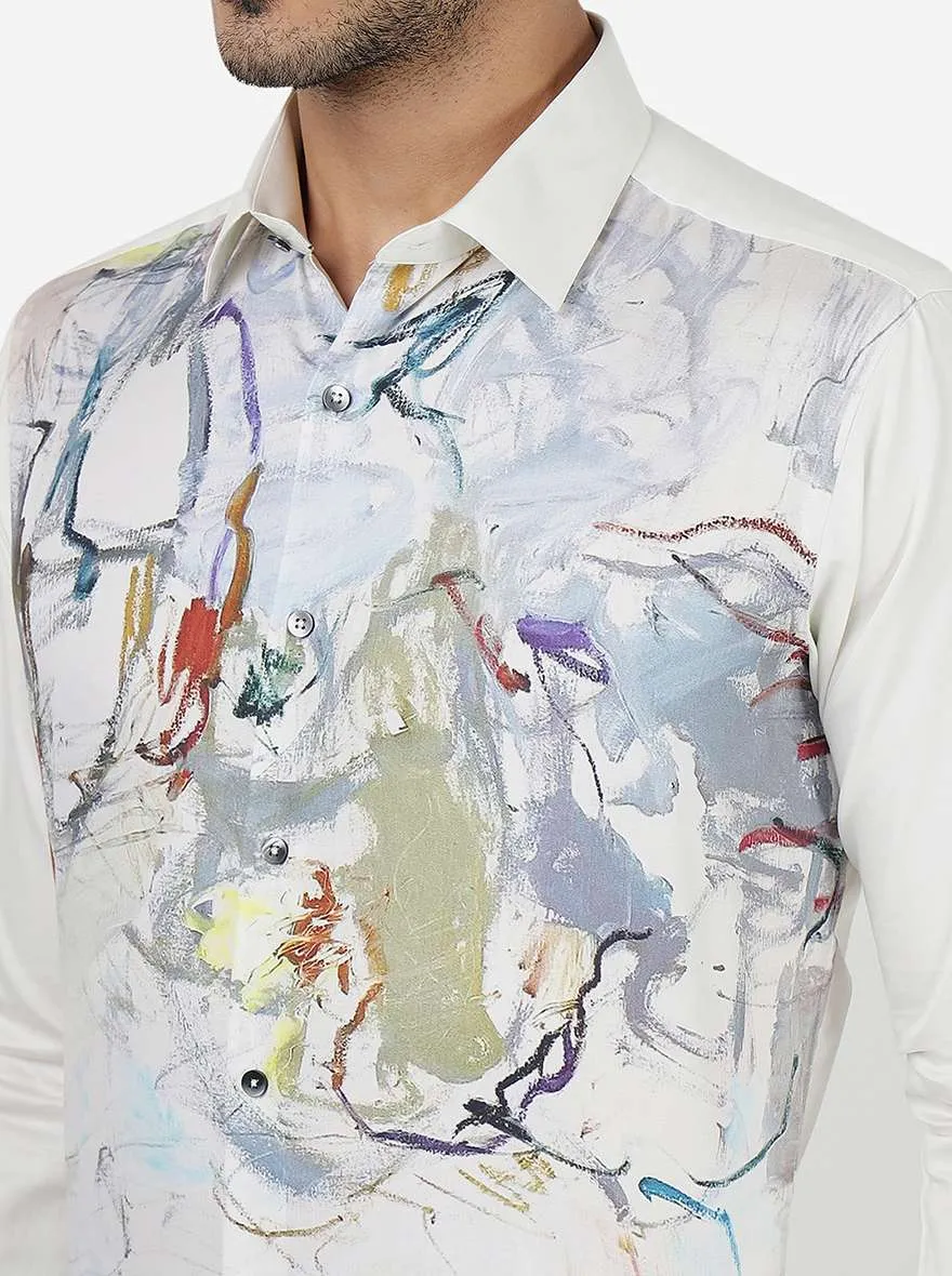 Cream Solid Slim Fit Party Wear Shirt | JB Studio