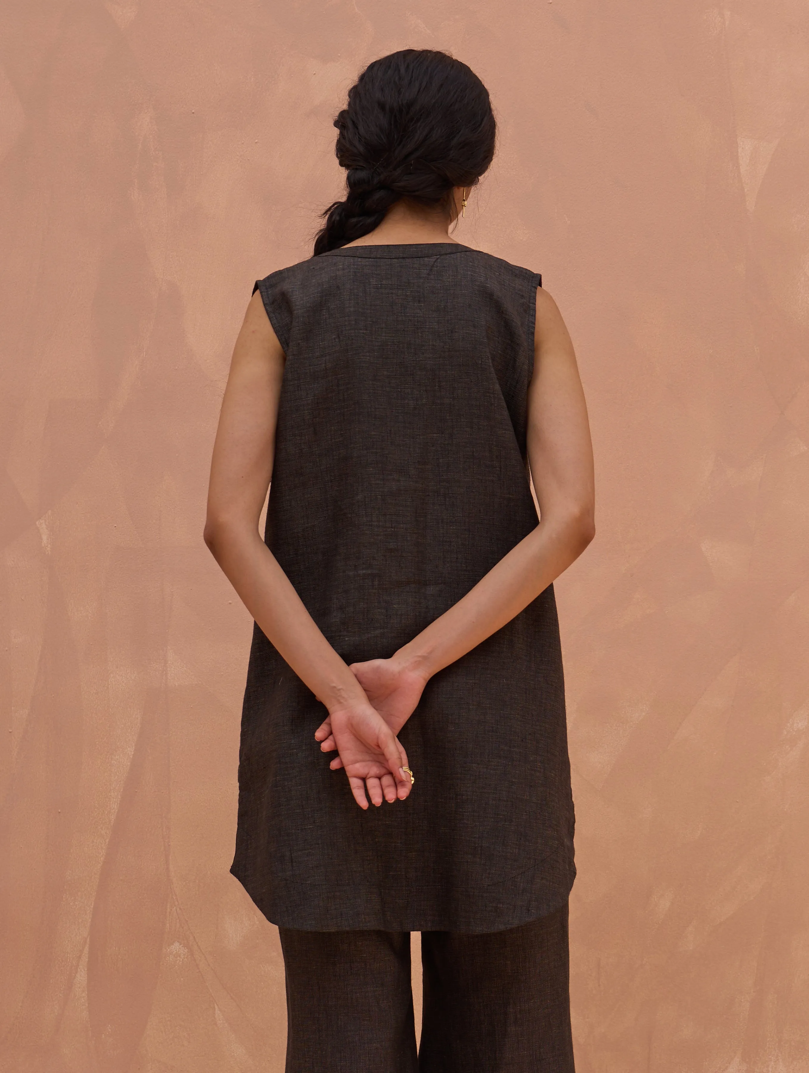 Dia Linen Sleeveless Top - Charcoal