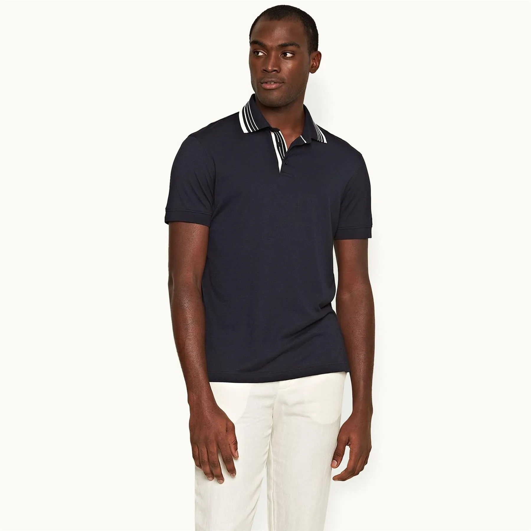 Dominic Border Stripe Polo Night Iris - SS24