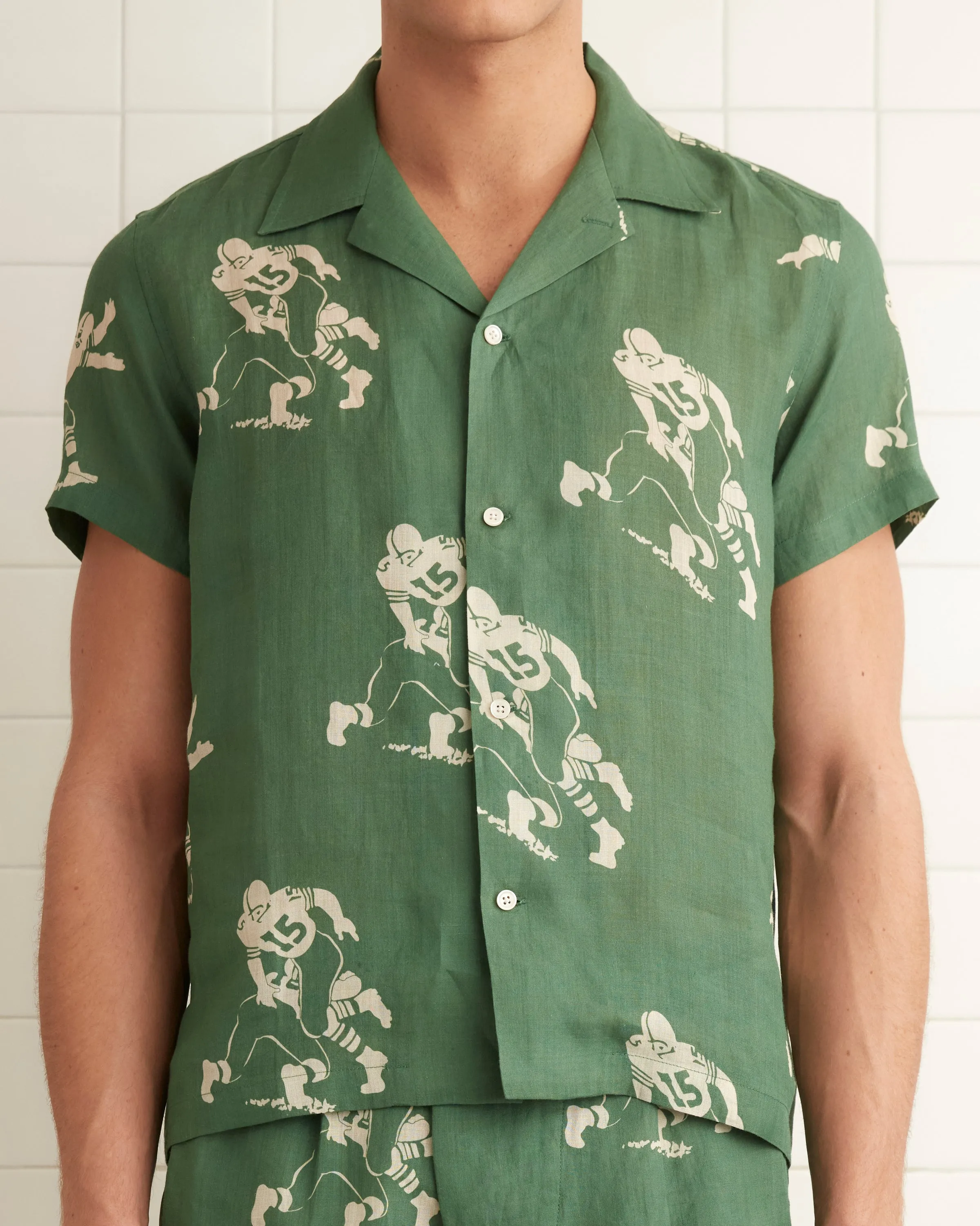 Football Silhouette Short Sleeve Shirt - Green/Cream