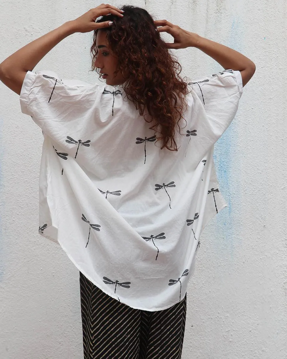 Free Falling Handblock Printed Cotton Shirt - Mono