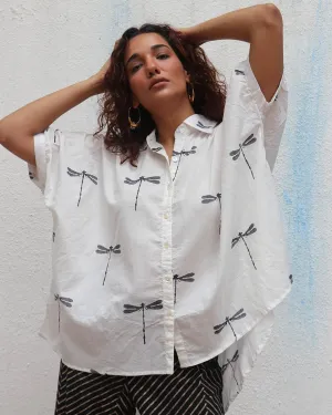 Free Falling Handblock Printed Cotton Shirt - Mono