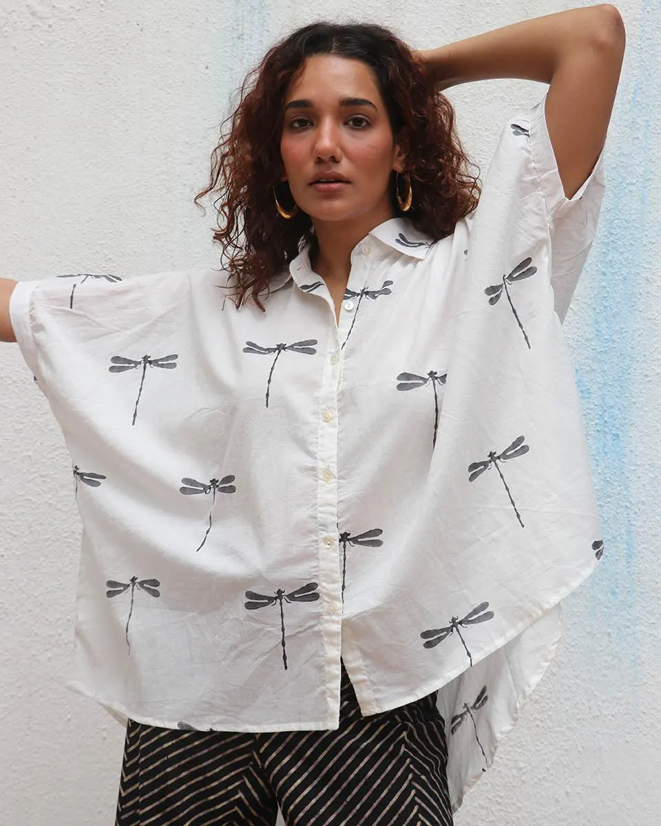 Free Falling Handblock Printed Cotton Shirt - Mono