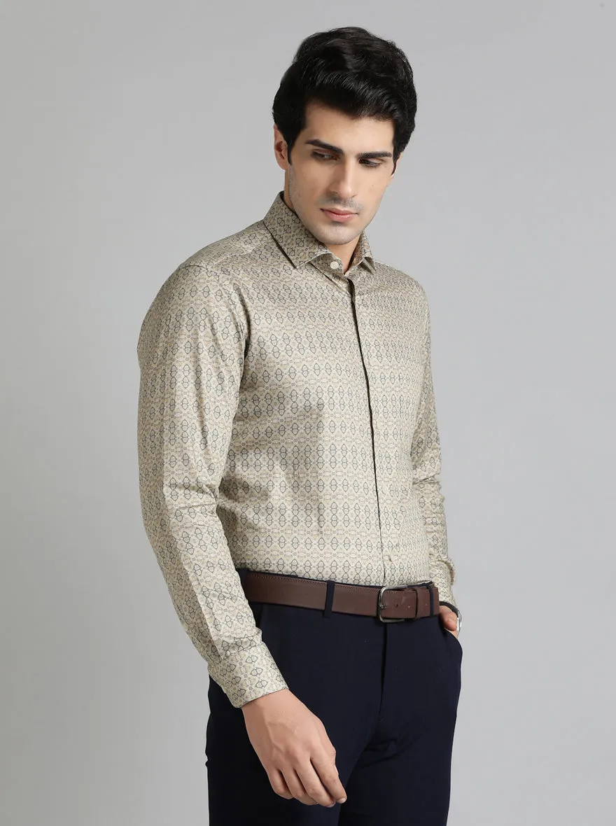 Golden Grey Printed Slim Fit Formal Shirt | Metal