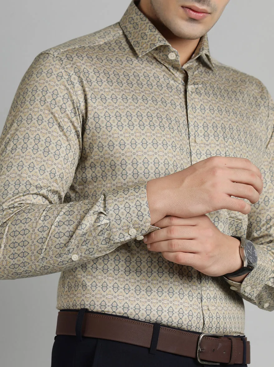 Golden Grey Printed Slim Fit Formal Shirt | Metal