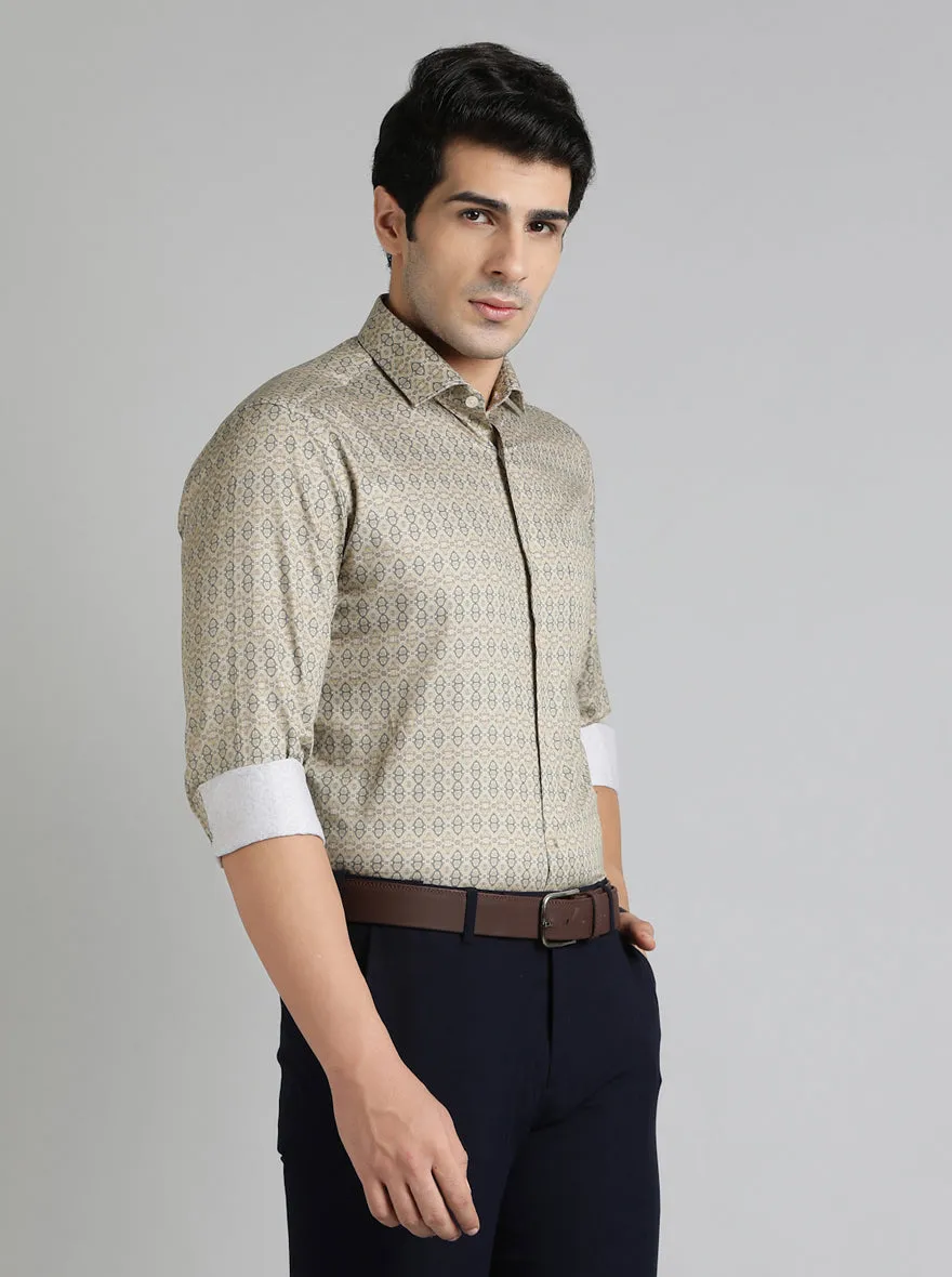 Golden Grey Printed Slim Fit Formal Shirt | Metal