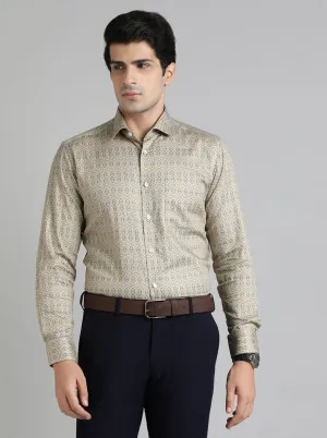 Golden Grey Printed Slim Fit Formal Shirt | Metal