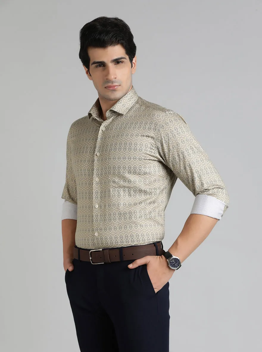 Golden Grey Printed Slim Fit Formal Shirt | Metal