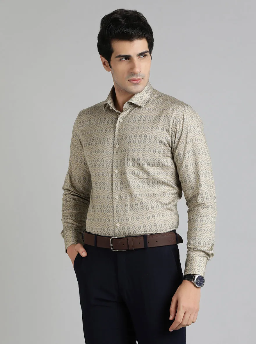 Golden Grey Printed Slim Fit Formal Shirt | Metal