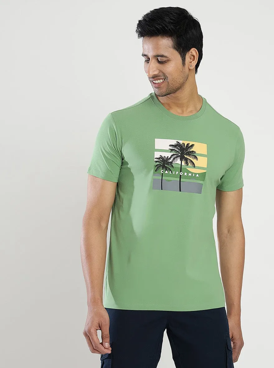 Green Printed Slim Fit T-Shirt | JadeBlue