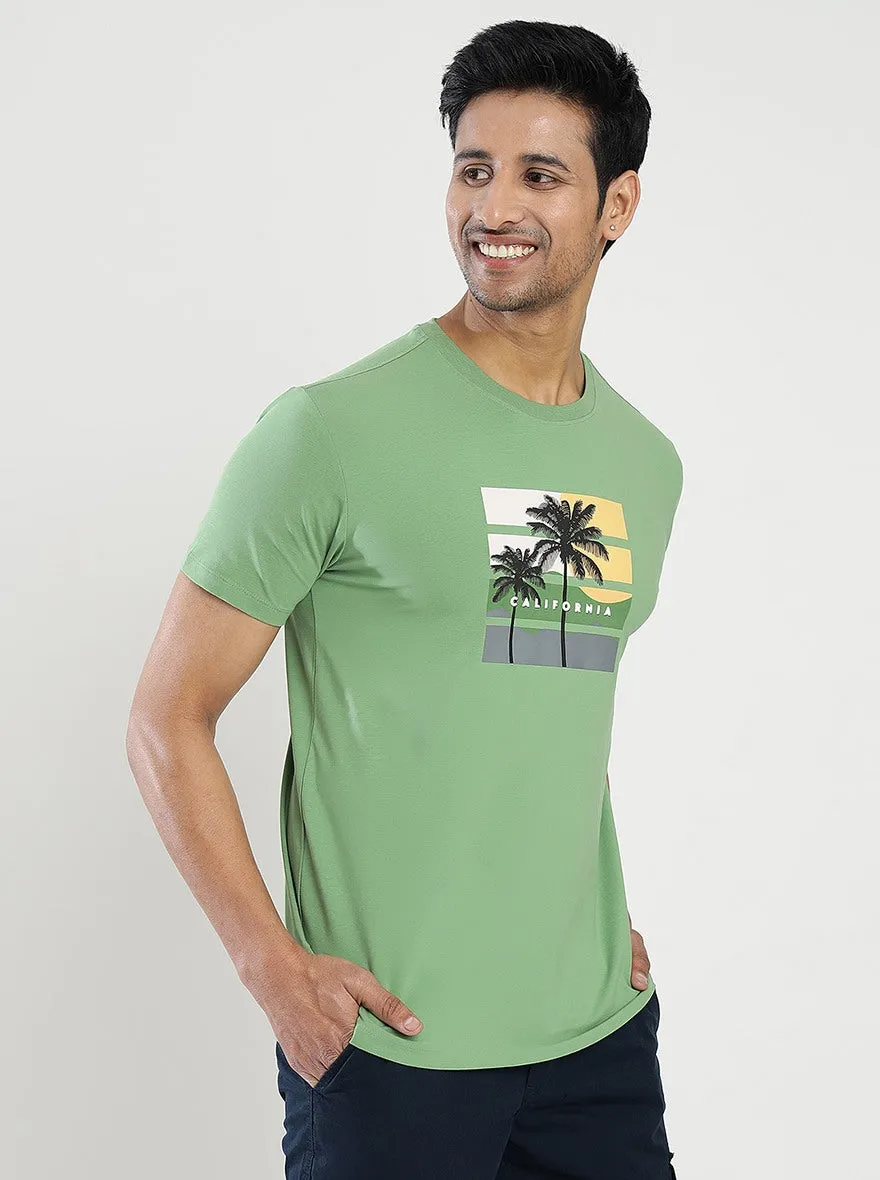 Green Printed Slim Fit T-Shirt | JadeBlue