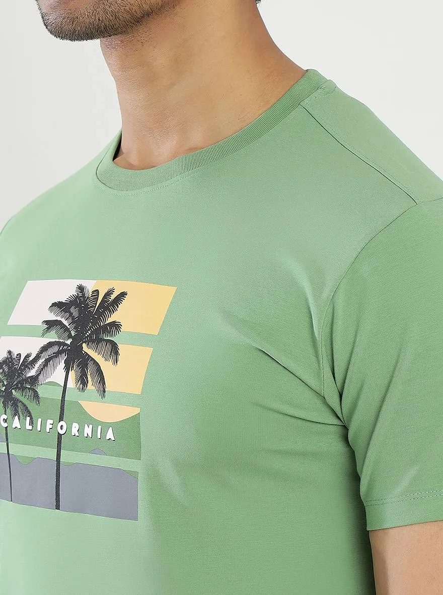 Green Printed Slim Fit T-Shirt | JadeBlue