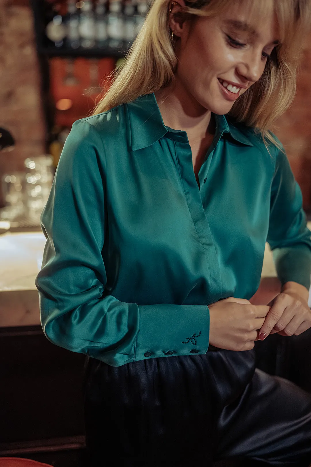 Green Pure Silk Audrey Women's Shirt