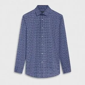 James Check Print OoohCotton Shirt in Navy by Bugatchi