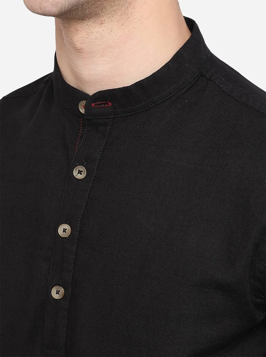 Jet Black Solid Slim Fit Semi Casual Shirt | Greenfibre