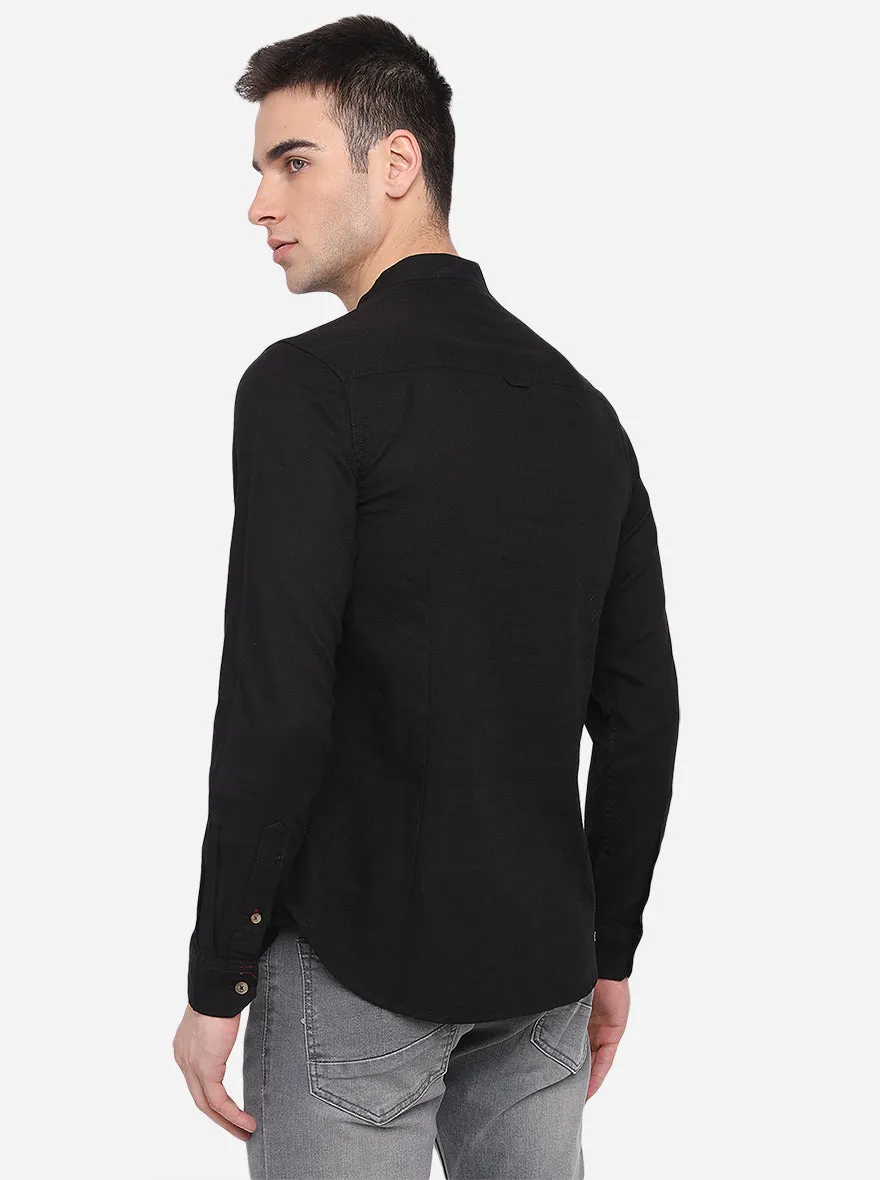 Jet Black Solid Slim Fit Semi Casual Shirt | Greenfibre