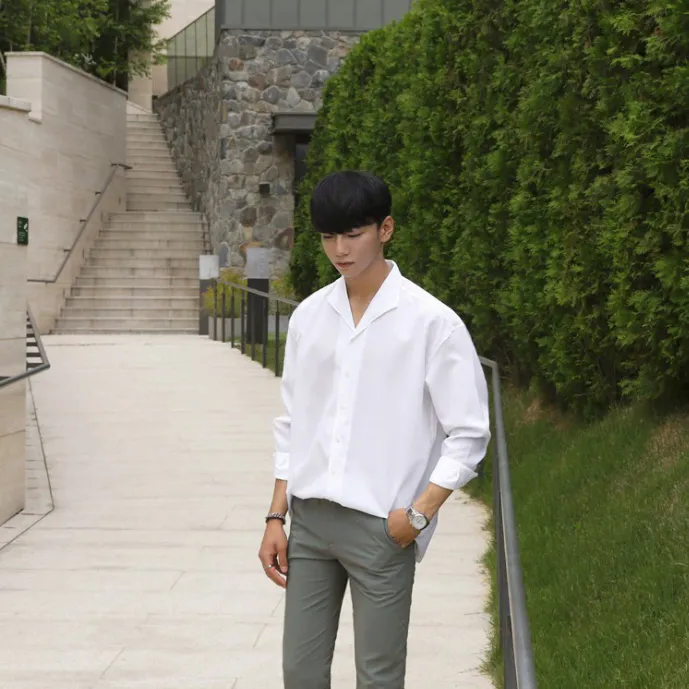 [Korean Style] 2 Colors Turn-down Collar Shirts