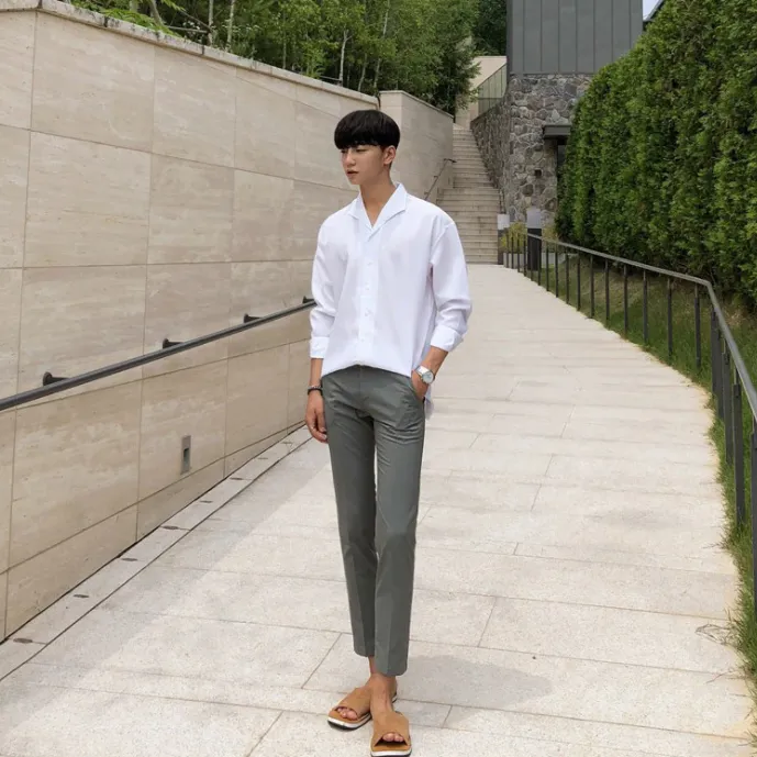 [Korean Style] 2 Colors Turn-down Collar Shirts