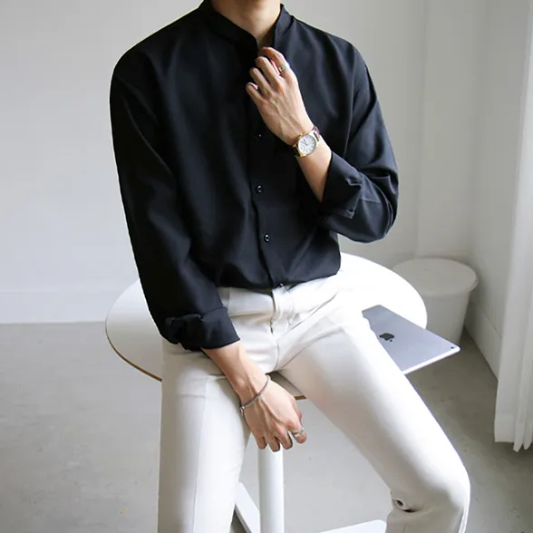 [Korean Style] 3 Colors Band Collar Shirts