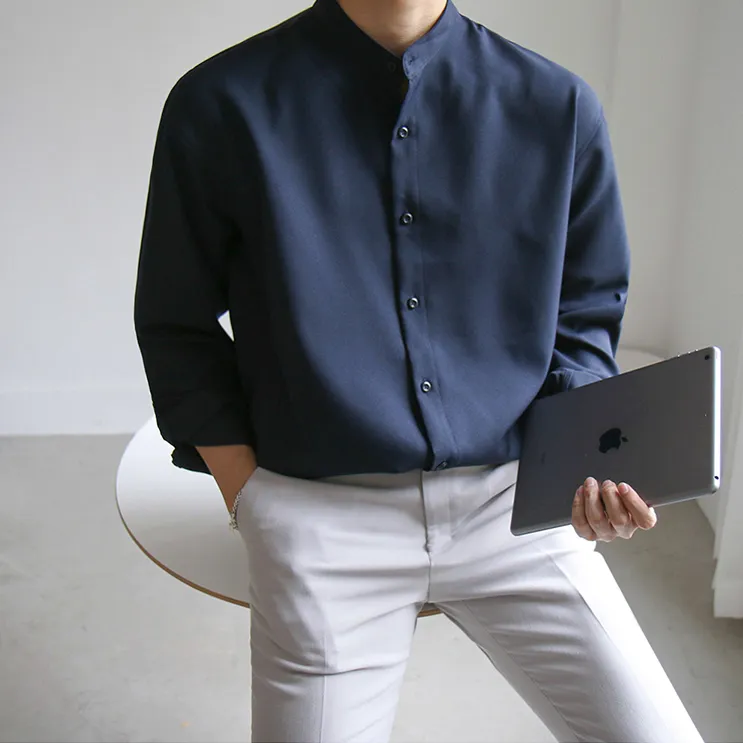 [Korean Style] 3 Colors Band Collar Shirts