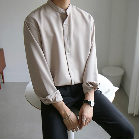 [Korean Style] 3 Colors Band Collar Shirts